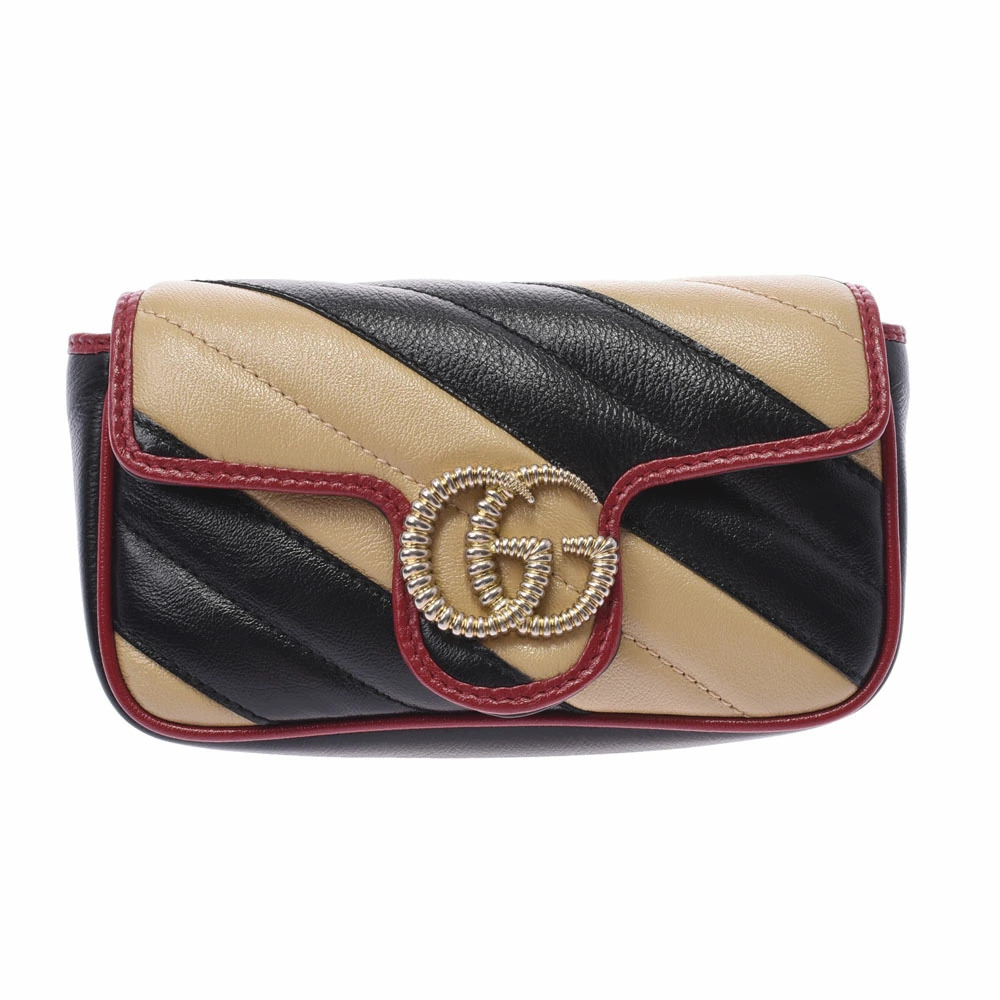 GUCCI GG Marmont Super Bag Black Beige Red Leather Shoulder